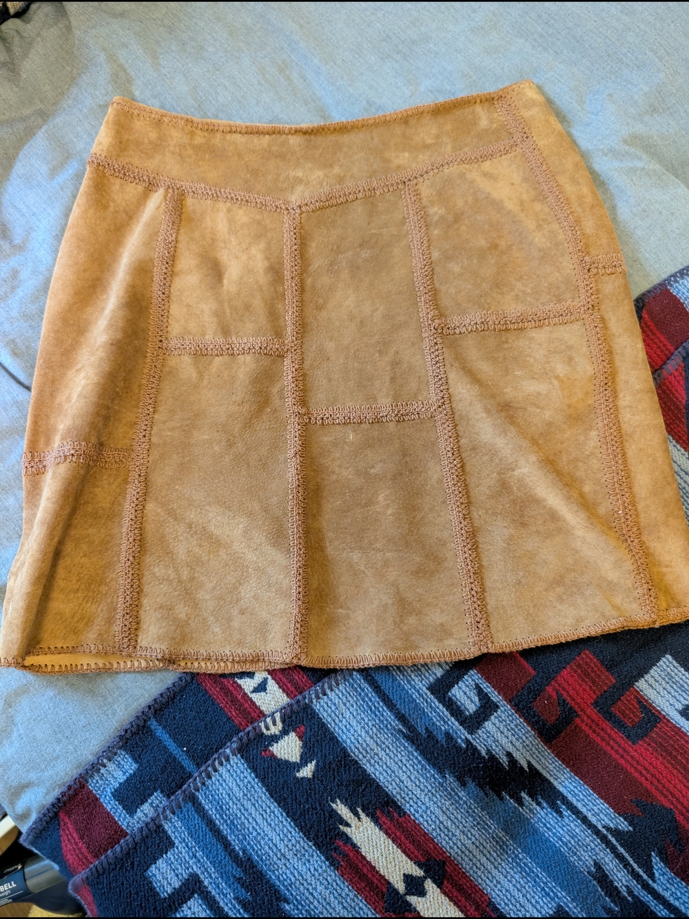 Beautiful Suede Leather Vintage Y2K Skirt Western Boho Size 6 Embroidered
